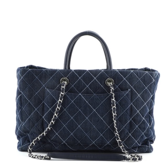 Chanel Denim Quilted Large Coco Handle Shopping Tote Blue - Picture 13 of 14